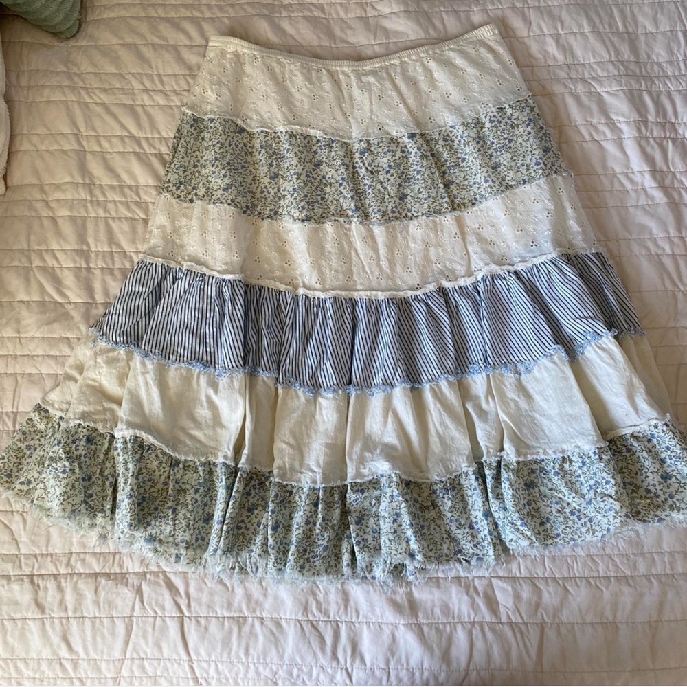 No Boundaries Floral and Striped Midi Skirt